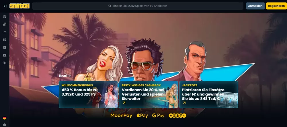 Snatch Casino – 450% Willkommensbonus bis zu 3400 € und 325 Freispiele für deutsche Spieler